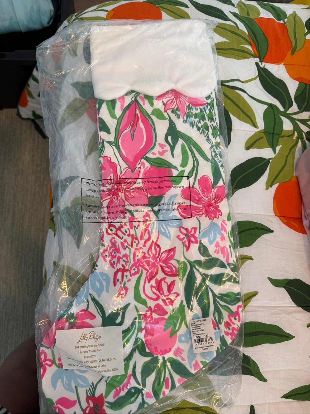 Lilly Pulitzer Pink & Green Floral Holiday Stocking